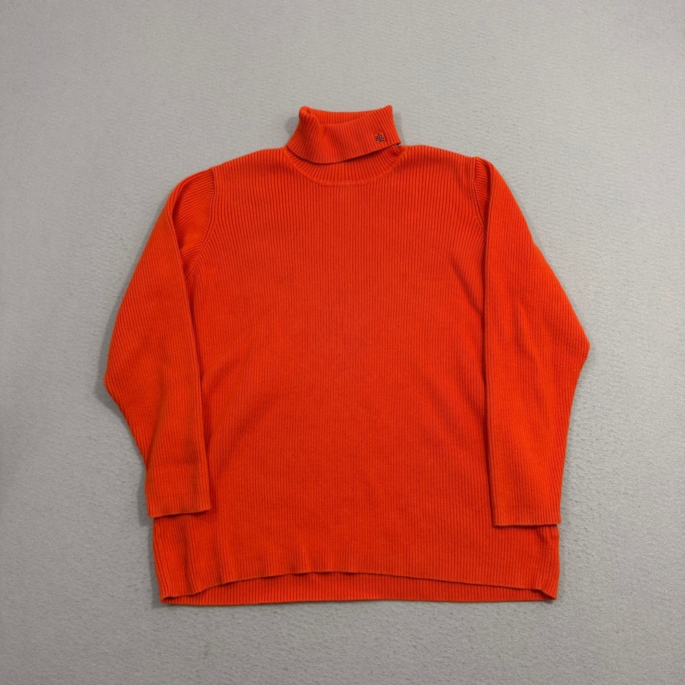 Lauren Ralph Lauren Sweater Women's 1X Orange Turtleneck Ribbed Cotton Knit